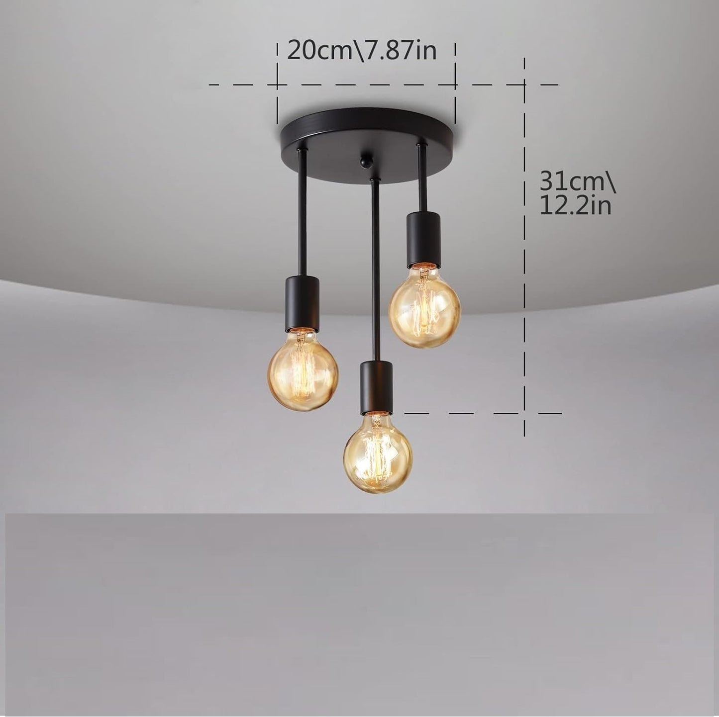 3 Bulbs Black Steel Rounded Shaped Ceiling Light