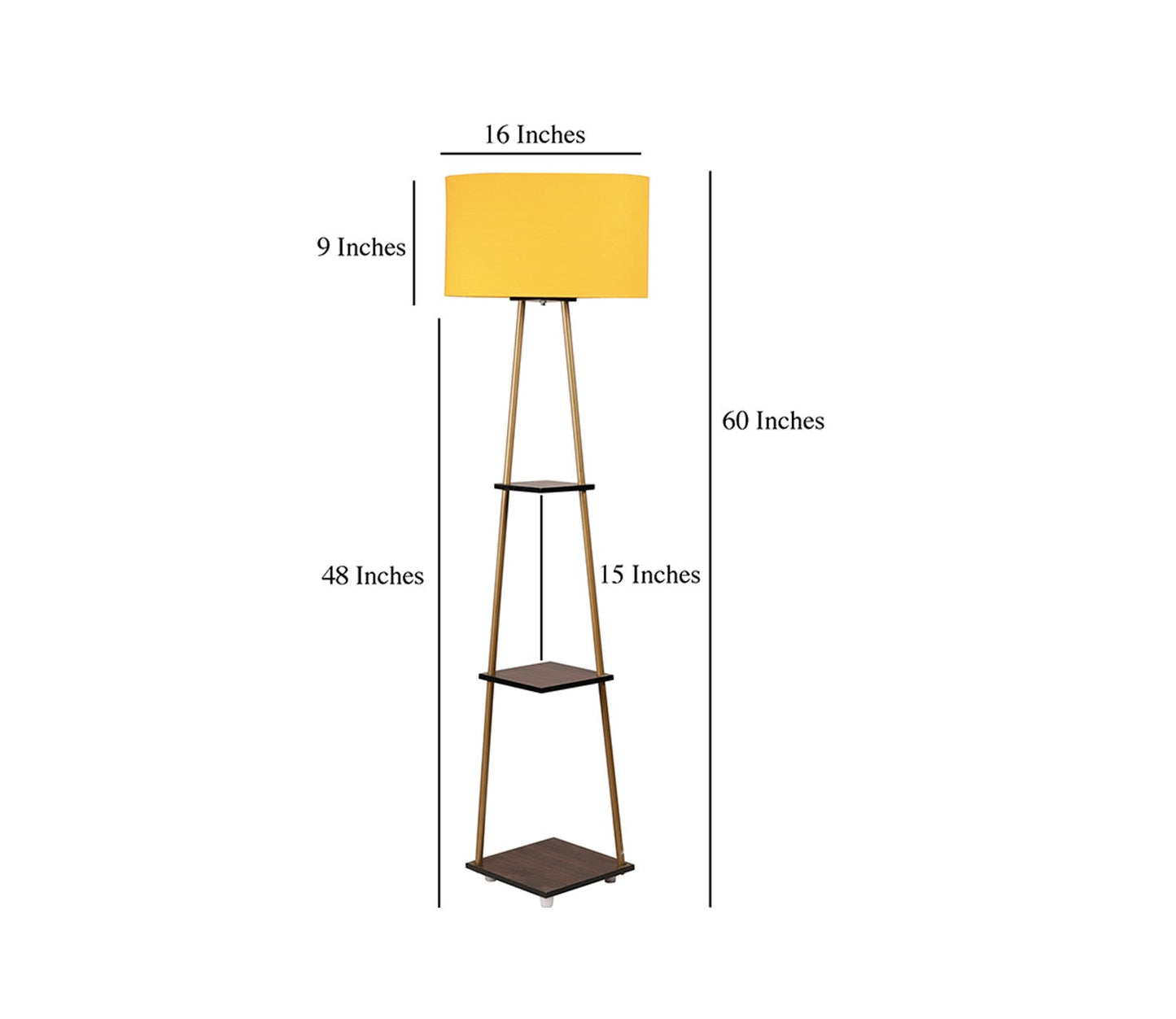 Castle 3 Tier Yellow Color Shelf Storage Floor Lamp with Golden Metal Legs