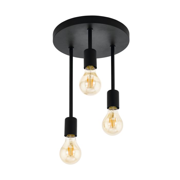 3 Bulbs Black Steel Rounded Shaped Ceiling Light