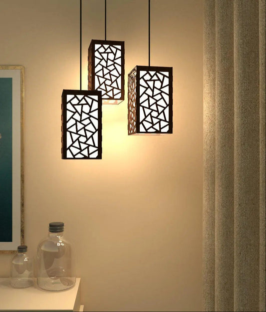 Wooden Ceiling Pendant Light Triangle Pattern Design Modern Lamp For Home Decoration, Living Room